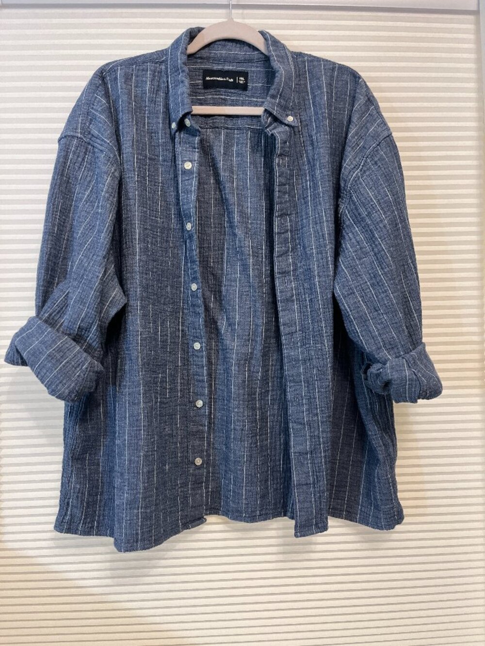 Abercrombie & Fitch Blue Pinstripe Linen Blend Button Up Shirt XXL